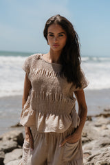 Ashton Smocked Top In Taupe - Final Sale
