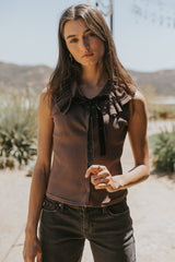 Mitchel Collared Tank in Brown - FINAL SALE