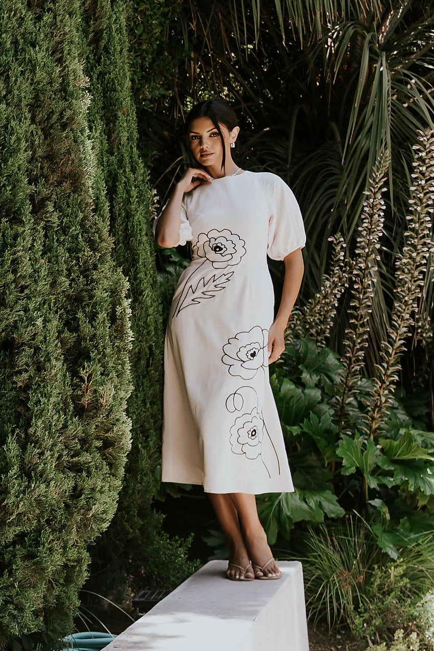 Mandie Embroidered Midi Dress