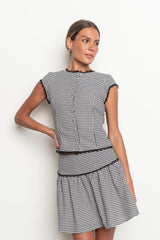 Vanessa Gingham Lace Trim Top