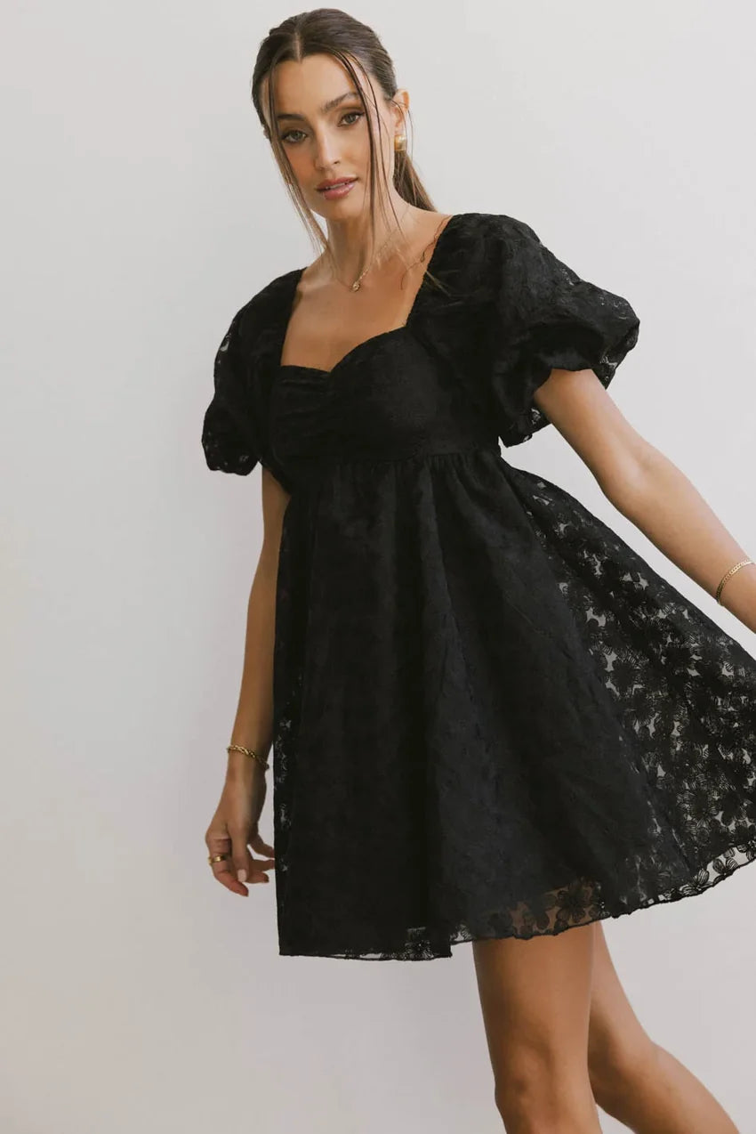 Elodie Floral Babydoll Dress In Black - Final Sale