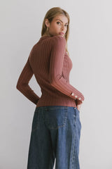 Lonnie Button Sleeve Sweater In Brown - Final Sale