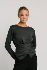Gwen Criss Cross Sweater In Charcoal