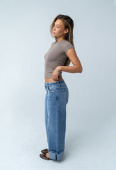Asher Ribbed Top In Taupe